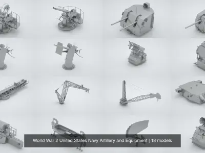 World War 2 United States Navy Artillery and Equipment 3D Model Pack