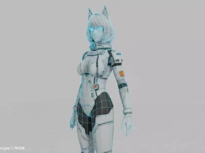 Sci-Fi Anime Catgirl Character 3D Model PBR Textured Low-poly 3D model