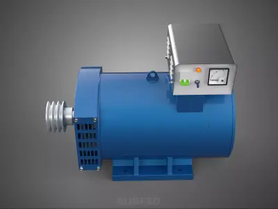 BLUE ELECTRIC GENERATOR MOTOR ALTERNATOR DYNAMO PULLEY 3 GROOVE 3D model