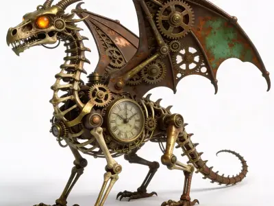 Clockwork Dragon Sculpture 3D Model Low-poly 3D model