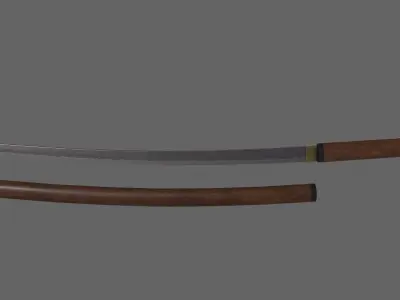PBR Katana Japanese Sword Dark Wood V3 Low-poly 3D model