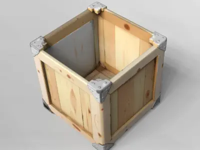 Wooden Storage Crate with Metal Reinforcements 3D model