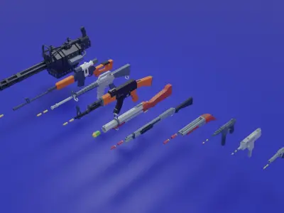 3D Game Low Poly Guns Pack Low-poly 3D model