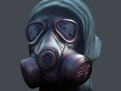 Gas mask helmet 3d model military combat fantasy  Low-poly 3D model 16
