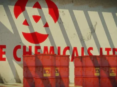 3D Model of Flammable Chemical Barrels in Industrial Warehouse  Low-poly 3D model