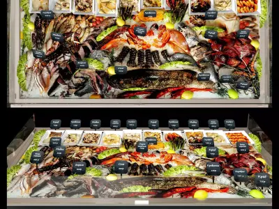 Showcase with seafood 3D model