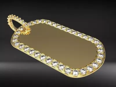 Diamond Dog Tag Pendant necklace Jewelry Mens gift  3D print model
