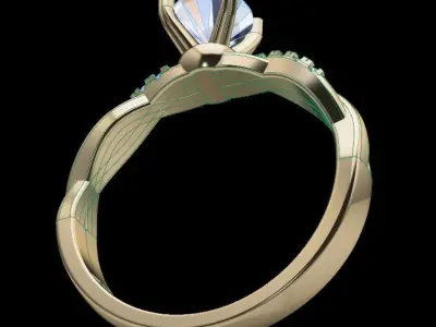 Antique Dainty Twist Round Diamond Engagement Ring 3D print model