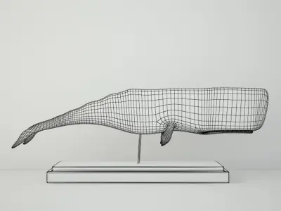 Carved Wood White Sperm Whale Folk Art 3D model