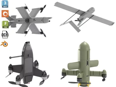 Set of 4 Ukrainian drones STING UAC FP-1 WIY STRILA OCTOPUS 100  3D model