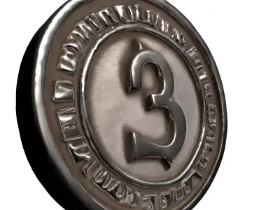 Aged Metallic Token Number 3 Low-poly 3D model