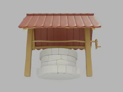 Low poly well medieval environment game 3D model