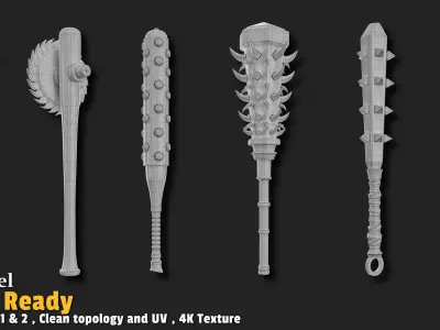 6 Medieval Cudgel Game Ready Low-poly 3D model