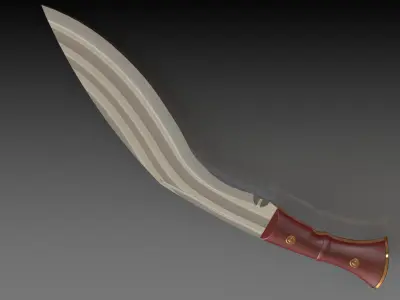 Kukri knife with wooden handle 3D print model