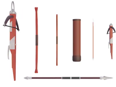 Medieval long range pack 7 items Low-poly 3D model