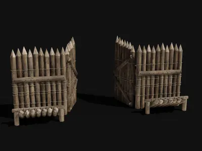 WOODEN GATE DOOR PALISADE WALLS MEDIEVAL FANTASY COLLECTION Low-poly 3D model