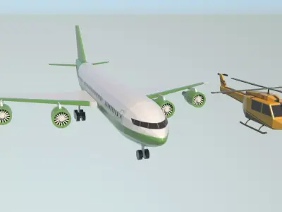 low poly airplane and helicopter 3D model