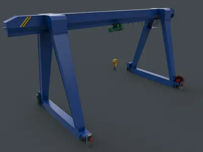 PBR Single Girder Gantry Crane V1 - BLUE Low-poly 3D model