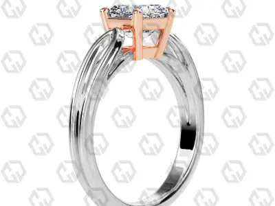 Ring 221 Asscher shape split shank solitaire ring with Gems 3D print model