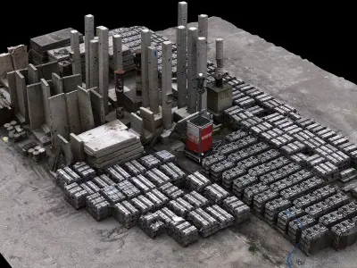 concrete pillars kitbash construction-site parts photogrammetry Low-poly 3D model