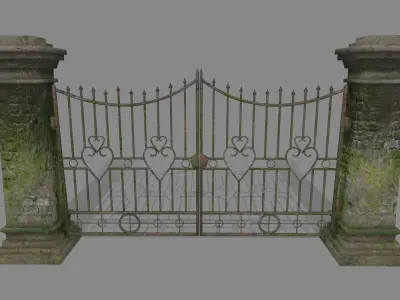wall set 6 stone with iron railings Low-poly 3D model