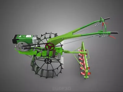 HAND WALKING TRACTOR ROTARY PUDDLER PUDDLING MUD RICE FARMING 3D model