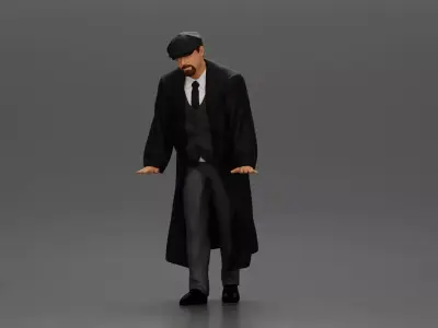 Man in coat wearing flat cap standing with serious expression 3D print model