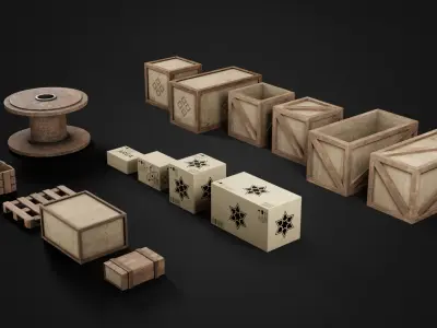 Wood box pack Free low-poly 3D model