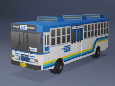 Blue Thai bus Low poly v04 Low-poly 3D model