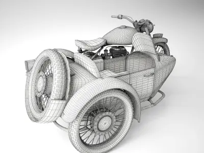 BSA Motorbike with sidecar 3D model
