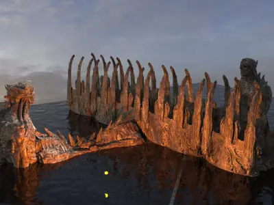 Alien Gods ancient Statue Cliffs Bridge 3D model