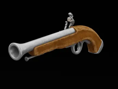 Flintlock Pistol Low-poly 3D model 3
