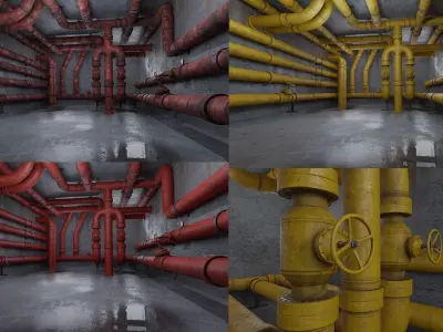 Modular old rusted pipe pack Free low-poly 3D model