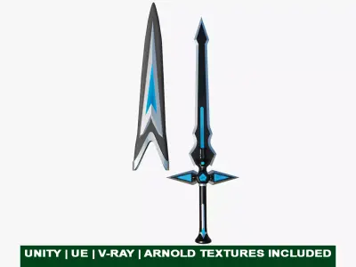 Fantasy Sword 04 PBR Unity UE Arnold V-Ray Textures Low-poly 3D model