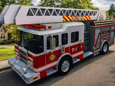 Fire truck animated  Low-poly 3D model