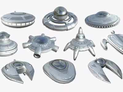 10 Alien Spaceships UFO Collection A Steel - Spacecraft Design 3D Model Pack