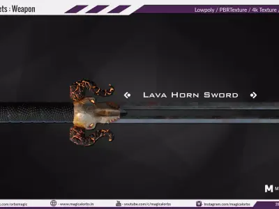 lava Horn Sword - PBR Game Ready Weapon Low-poly 3D model