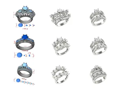 Twinz Multi Stones Rings Free 3D print model