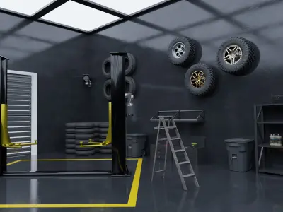 Car Garage Scene Low-poly 3D model