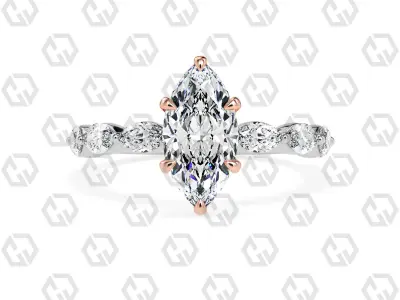 Ring 85 Marquise Shape marquise on shanks with Gems 3D print model