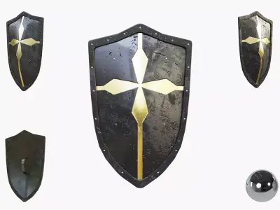 Medieval Warrior Knight Black Heater - Battle shield Low-poly 3D model