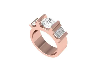 Round and baguette Stone Ring 3D print model
