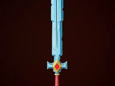 Stylize Gold Sword With Red Krystal Low-poly 3D model