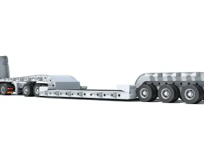 Truck with Lowboy Trailer 3D model shop