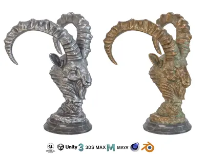 Goat bust metal statue Low-poly 3D model