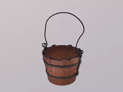 Wooden Bucket rusted Low-poly 3D model