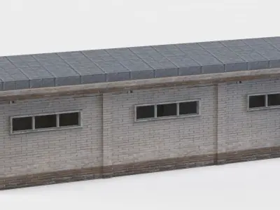 Hall industrial building with roof Low-poly 3D model