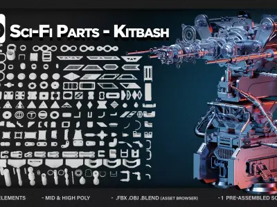 200 Sci Fi Parts KITBASH VOL 05 Free low-poly 3D model
