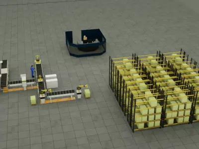 Factory production line with warehouse  3D model