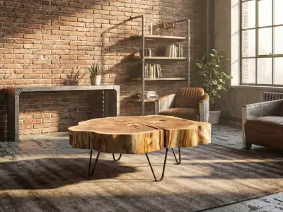 Rustic Tree Slice Coffee Table 3D model